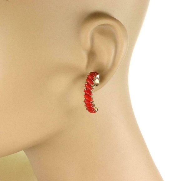 Retro 18KGold Marquise Coral Half Journey Earrings - Picture 2 of 3